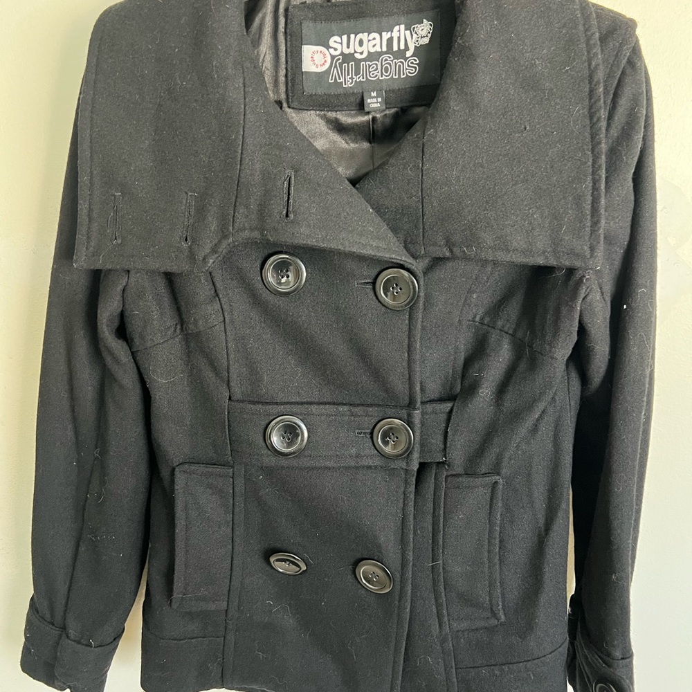 Sugarfly Women's Elegant Black Pea Coat